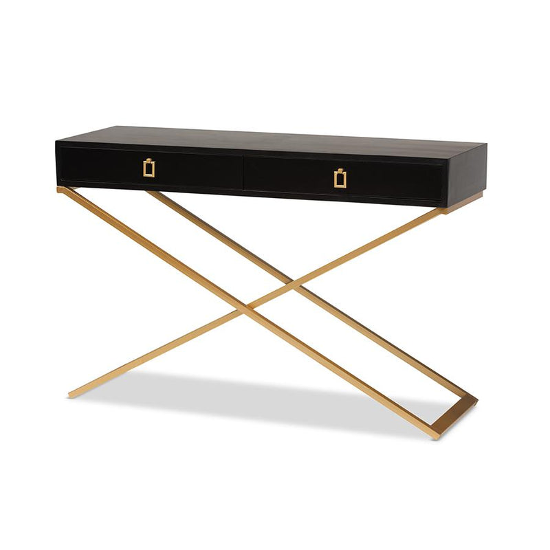 Baxton Studio Madan Modern and Contemporary Black Finished Wood and Gold Metal 2-Drawer Console Table | Console Tables | Modishstore