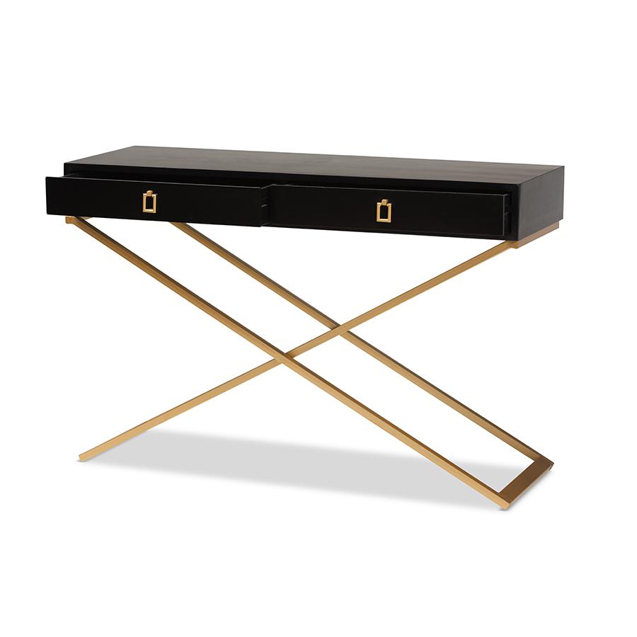 Baxton Studio Madan Modern and Contemporary Black Finished Wood and Gold Metal 2-Drawer Console Table | Console Tables | Modishstore - 2