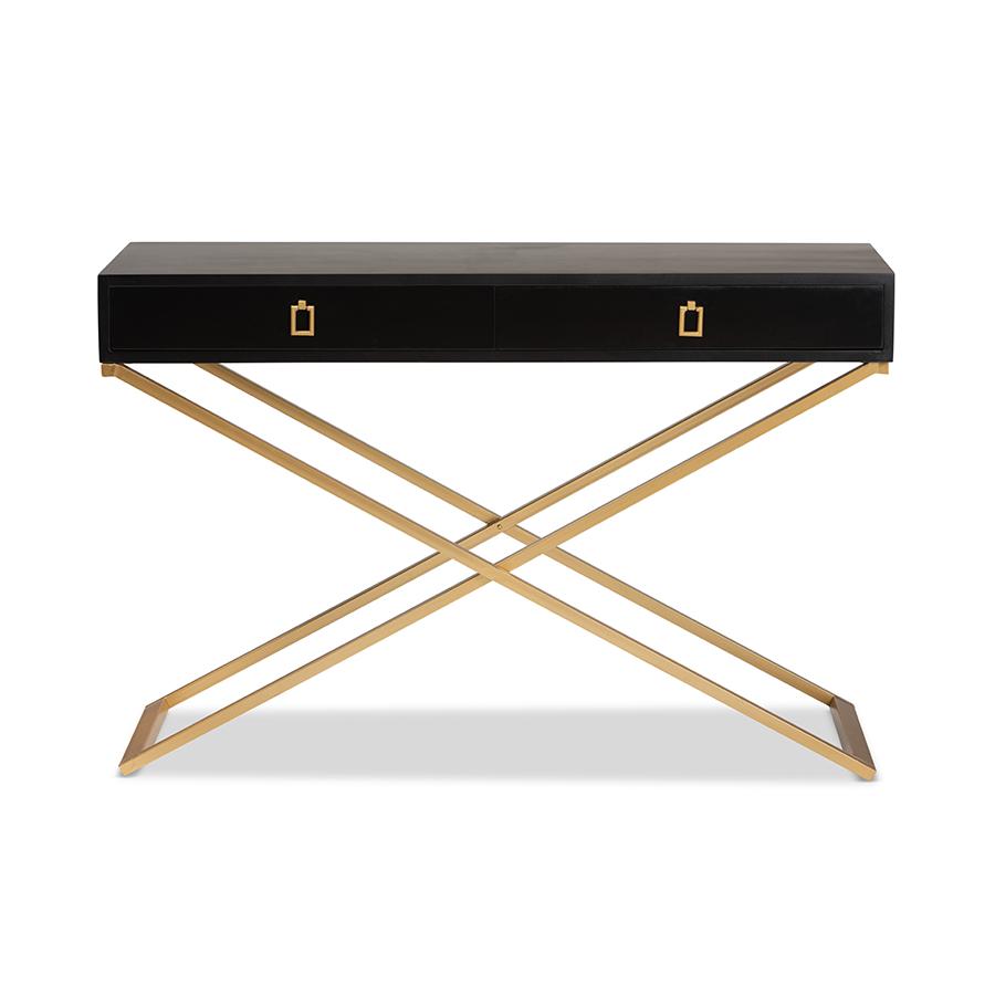 Baxton Studio Madan Modern and Contemporary Black Finished Wood and Gold Metal 2-Drawer Console Table | Console Tables | Modishstore - 3