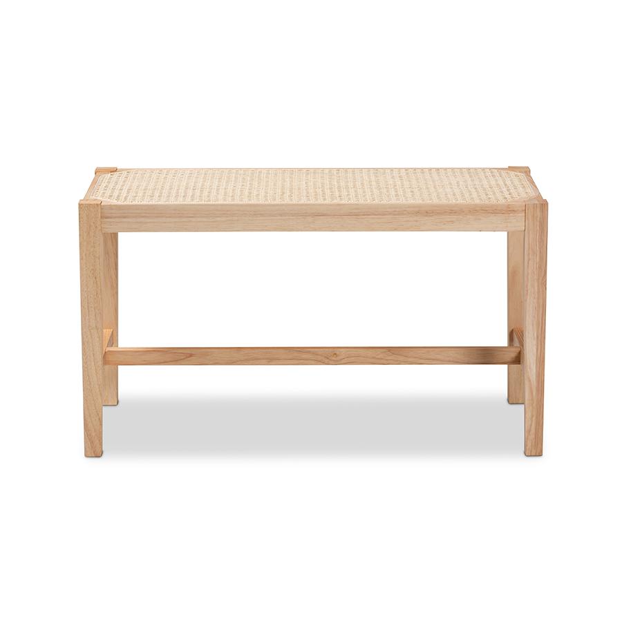 Baxton Studio Danyl Mid-Century Modern Oak Brown Finished Wood and Rattan Accent Bench | Benches | Modishstore - 2