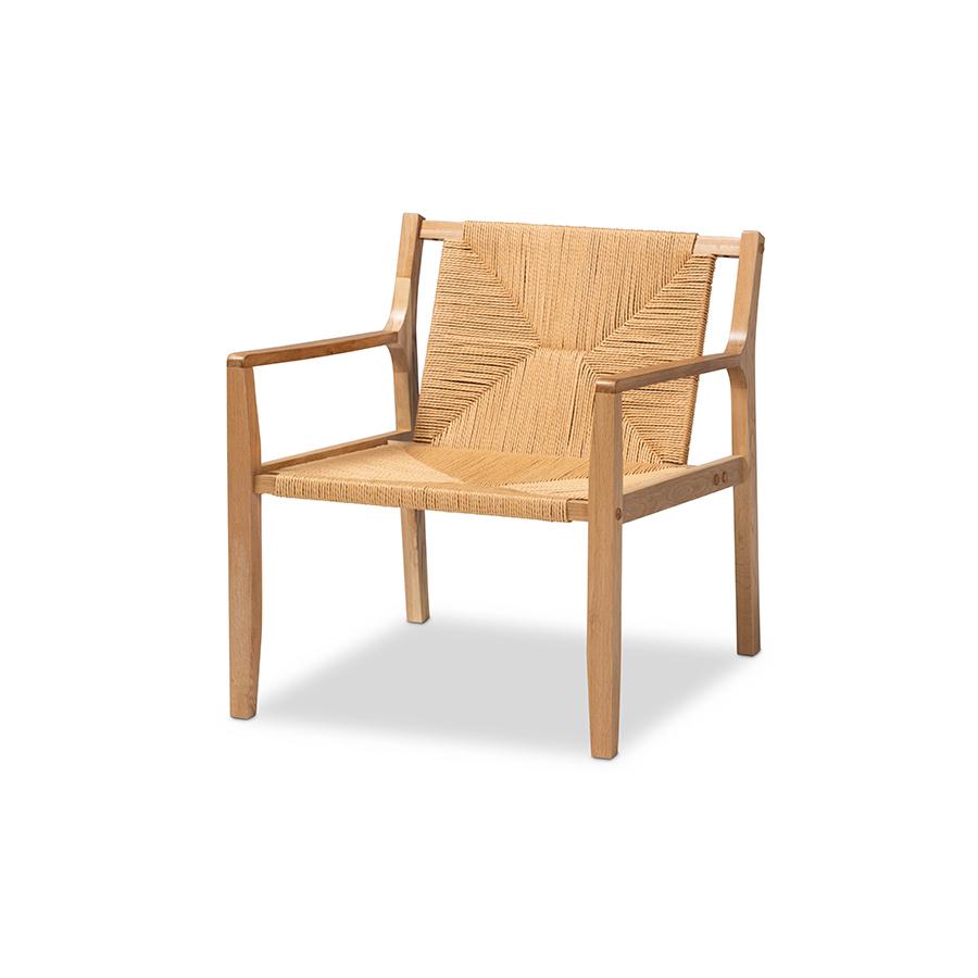 Baxton Studio Delaney Mid-Century Modern Oak Brown Finished Wood and Hemp Accent Chair | Accent Chairs | Modishstore