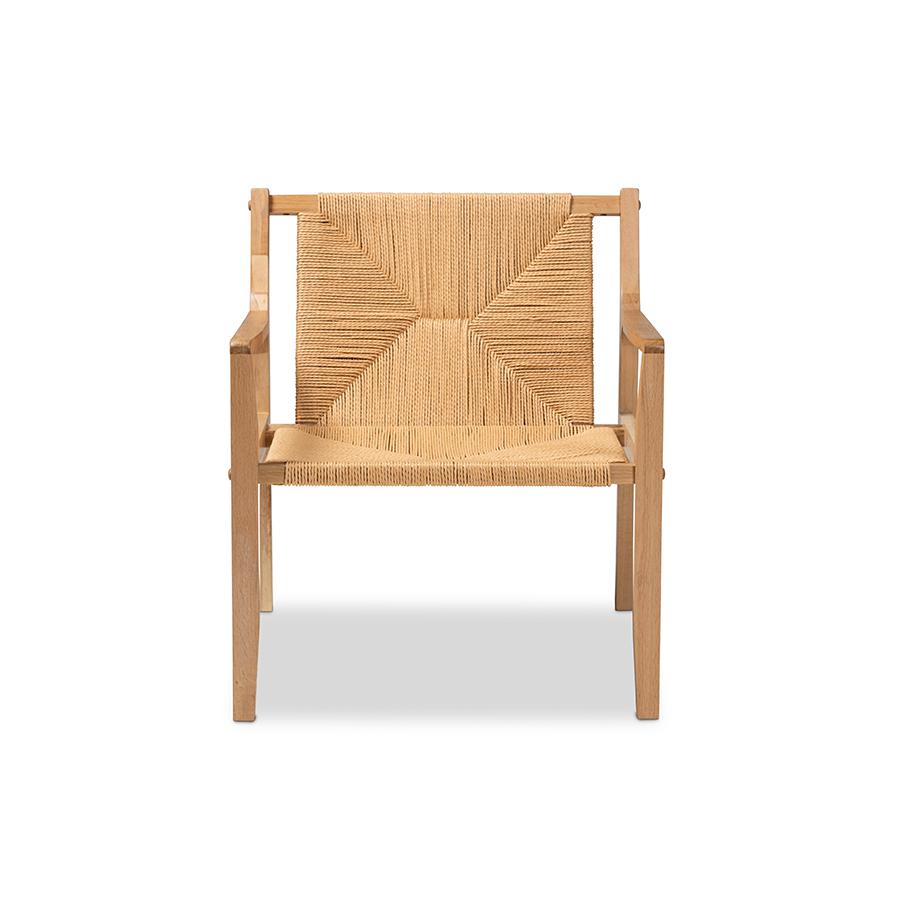 Baxton Studio Delaney Mid-Century Modern Oak Brown Finished Wood and Hemp Accent Chair | Accent Chairs | Modishstore - 2