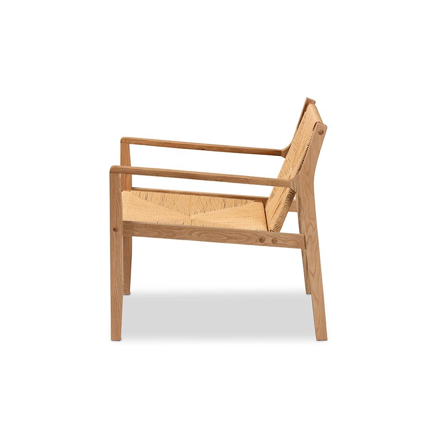 Baxton Studio Delaney Mid-Century Modern Oak Brown Finished Wood and Hemp Accent Chair | Accent Chairs | Modishstore - 3