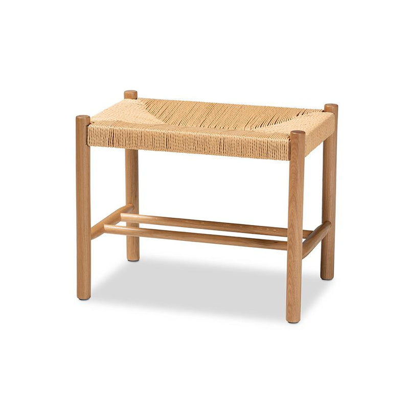 Baxton Studio Saura Mid-Century Modern Oak Brown Finished Wood and Hemp Accent Bench | Benches | Modishstore