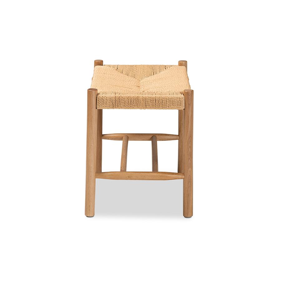 Baxton Studio Saura Mid-Century Modern Oak Brown Finished Wood and Hemp Accent Bench | Benches | Modishstore - 3