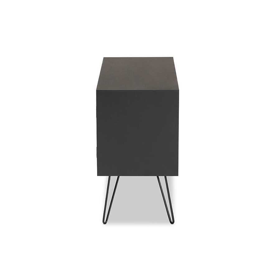 Baxton Studio Davion Mid-Century Modern Espresso Brown Finished Wood and Black Metal 2-Door Sideboard Buffet with Rattan | Sideboards | Modishstore - 4