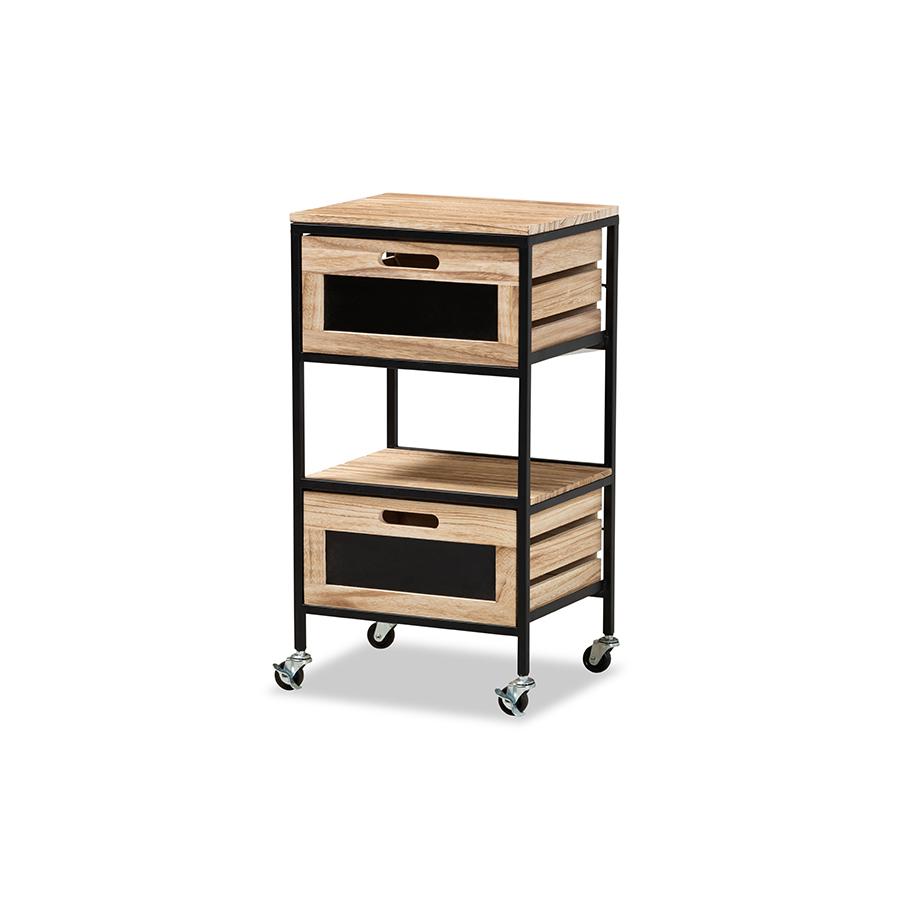 Baxton Studio Olinda Modern Industrial Oak Brown Finished Wood and Black Metal 2-Drawer End Table | End Tables | Modishstore - 3