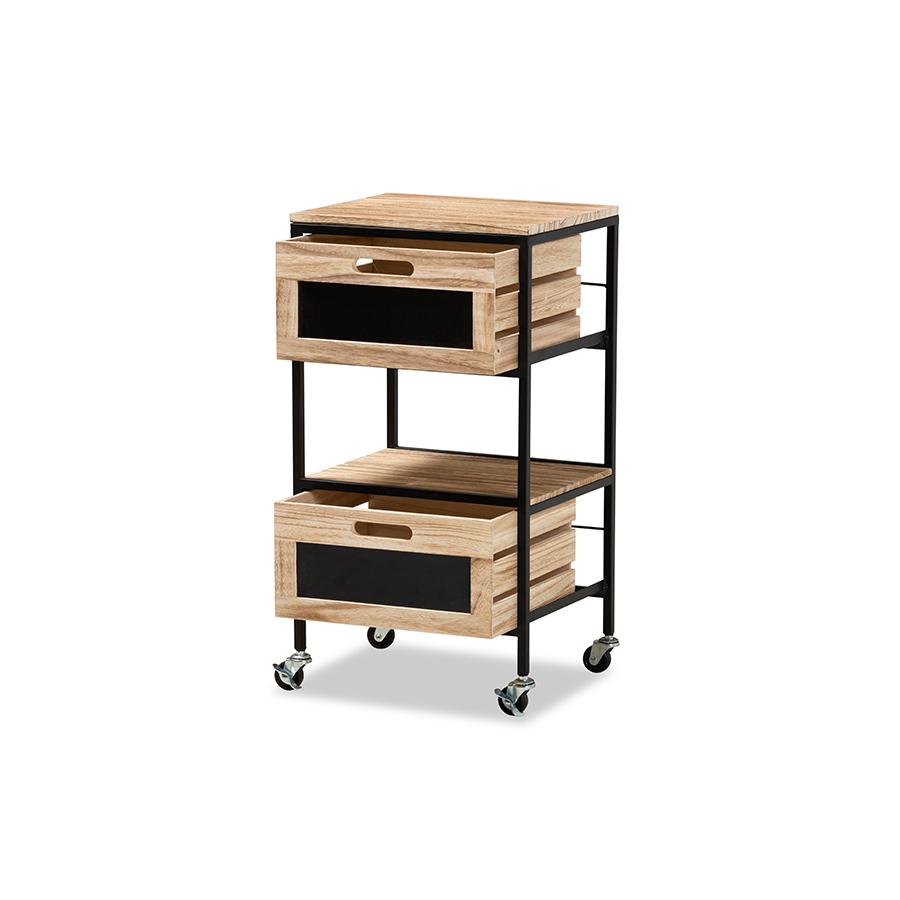 Baxton Studio Olinda Modern Industrial Oak Brown Finished Wood and Black Metal 2-Drawer End Table | End Tables | Modishstore - 4