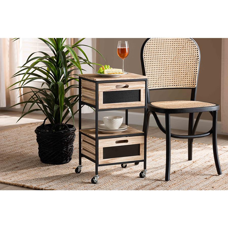 Baxton Studio Olinda Modern Industrial Oak Brown Finished Wood and Black Metal 2-Drawer End Table | End Tables | Modishstore - 2