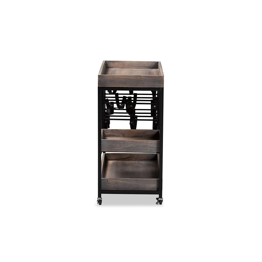 Baxton Studio Laine Modern Industrial Charcoal Finished Wood and Black Metal Wine Cart | Bar Carts | Modishstore - 4