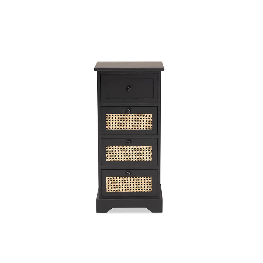 Baxton Studio Dacey Mid-Century Modern Transitional Espresso Brown Finished Wood and Rattan 4-Drawer Storage Cabinet | Cabinets | Modishstore - 3