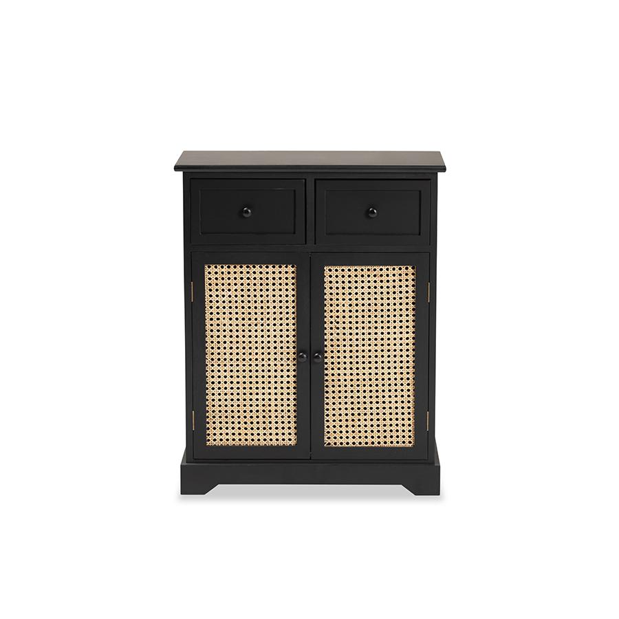 Baxton Studio Dacey Mid-Century Modern Transitional Espresso Brown Finished Wood and Rattan 2-Drawer Storage Cabinet | Cabinets | Modishstore - 4
