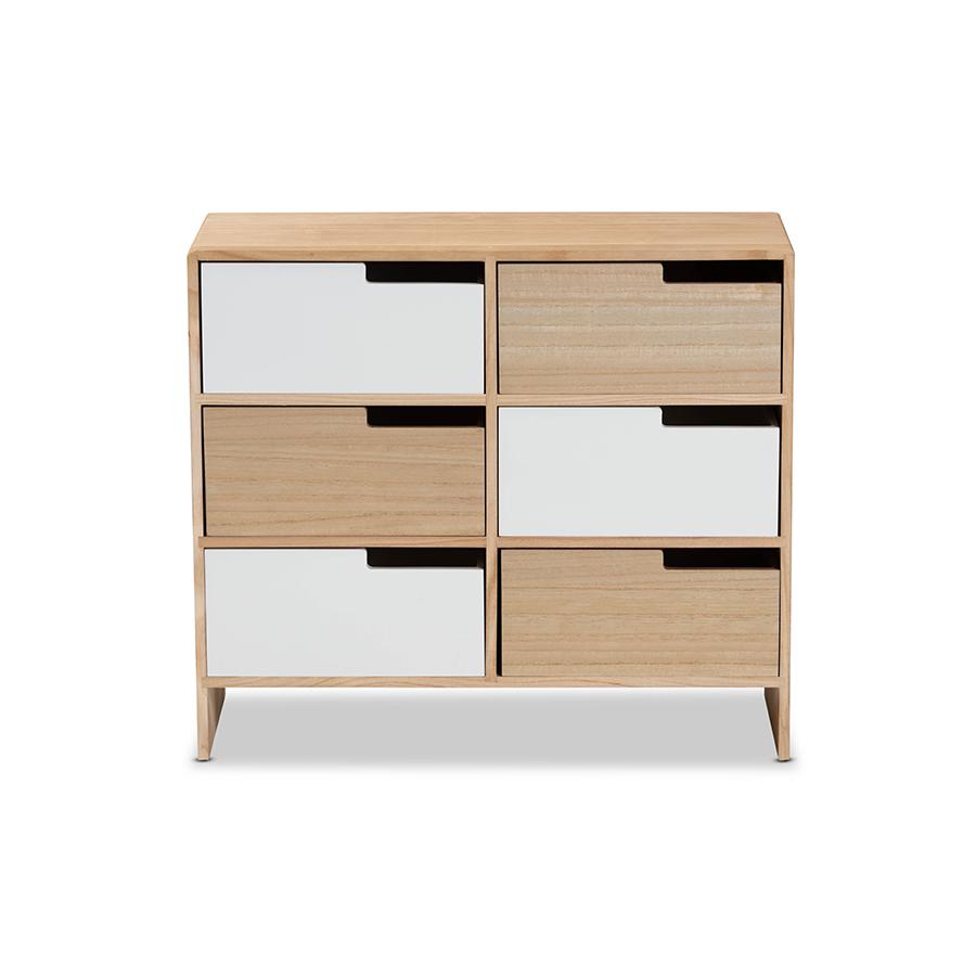 Baxton Studio Eben Modern and Contmeporary Two-Tone White and Oak Brown Finished Wood 6-Drawer Storage Cabinet | Cabinets | Modishstore - 3