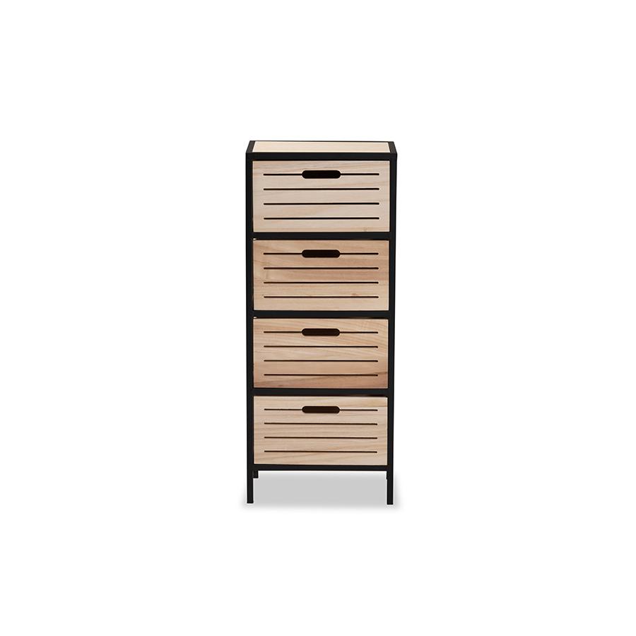 Baxton Studio Gelsey Modern Industrial Oak Brown Finished Wood and Black Metal 4-Drawer Storage Cabinet | Cabinets | Modishstore - 4