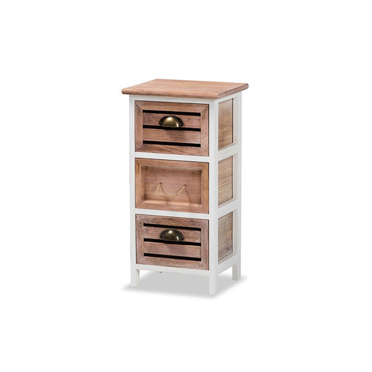 Baxton Studio Palta Modern and Contemporary Two-Tone White and Oak Brown Finished Wood 3-Drawer Storage Unit | Cabinets | Modishstore