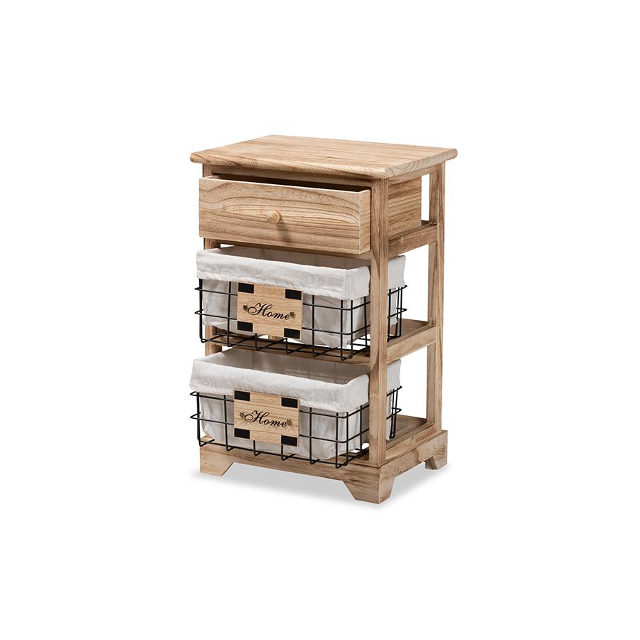 Baxton Studio Madra Modern and Contemporary Oak Brown Finished Wood and 1-Drawer Nightstand With Baskets | Nightstands | Modishstore - 4