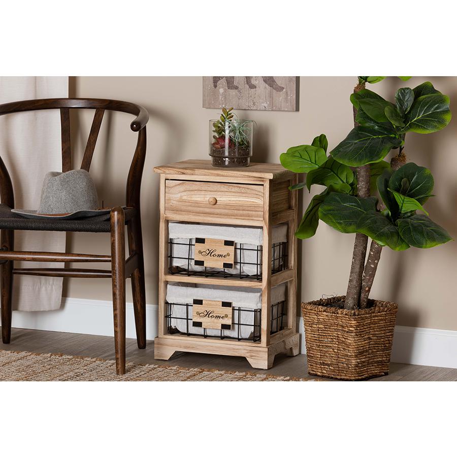 Baxton Studio Madra Modern and Contemporary Oak Brown Finished Wood and 1-Drawer Nightstand With Baskets | Nightstands | Modishstore - 2