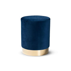 Baxton Studio Chaela Contemporary Glam and Luxe Navy Blue Velvet Fabric Upholstered and Gold Finished Metal Ottoman