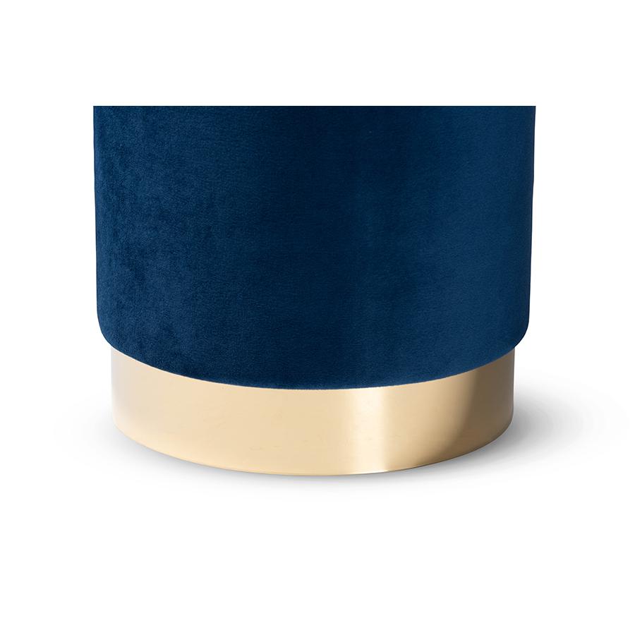 Baxton Studio Chaela Contemporary Glam and Luxe Navy Blue Velvet Fabric Upholstered and Gold Finished Metal Ottoman | Ottomans | Modishstore - 2