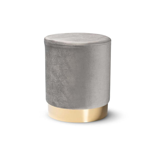 Baxton Studio Chaela Contemporary Glam and Luxe Grey Velvet Fabric Upholstered and Gold Finished Metal Ottoman | Ottomans | Modishstore