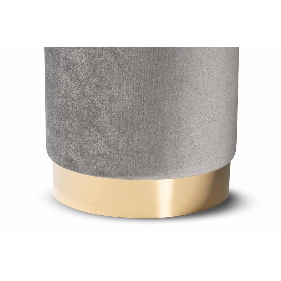 Baxton Studio Chaela Contemporary Glam and Luxe Grey Velvet Fabric Upholstered and Gold Finished Metal Ottoman | Ottomans | Modishstore - 2