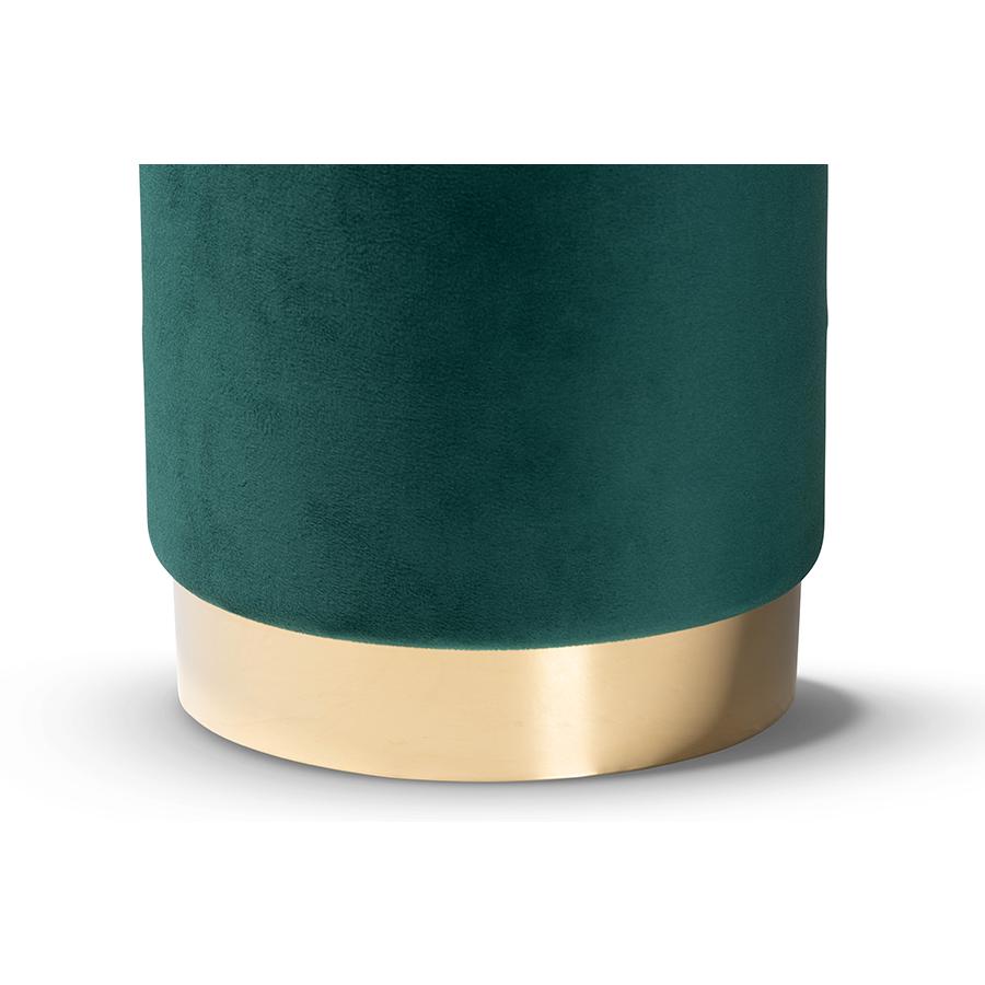 Baxton Studio Chaela Contemporary Glam and Luxe Green Velvet Fabric Upholstered and Gold Finished Metal Ottoman | Ottomans | Modishstore - 2