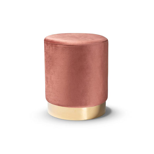 Baxton Studio Chaela Contemporary Glam and Luxe Blush Pink Velvet Fabric Upholstered and Gold Finished Metal Ottoman | Ottomans | Modishstore