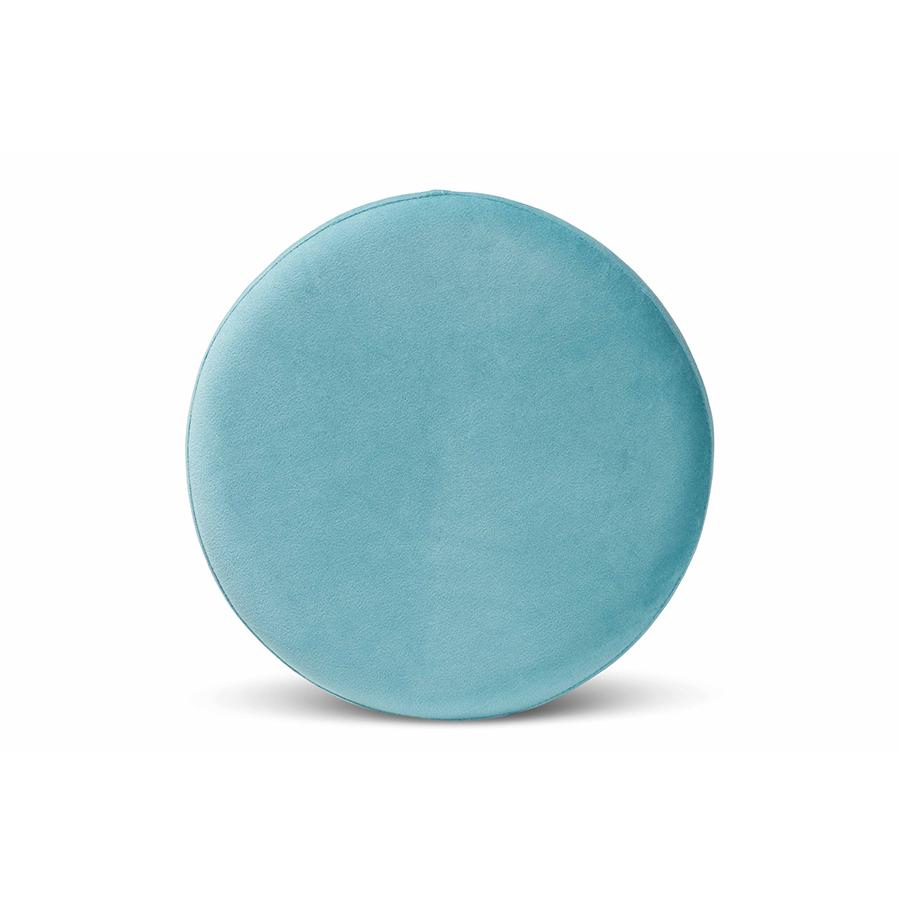 Baxton Studio Chaela Contemporary Glam and Luxe Sky Blue Velvet Fabric Upholstered and Gold Finished Metal Ottoman | Ottomans | Modishstore - 3
