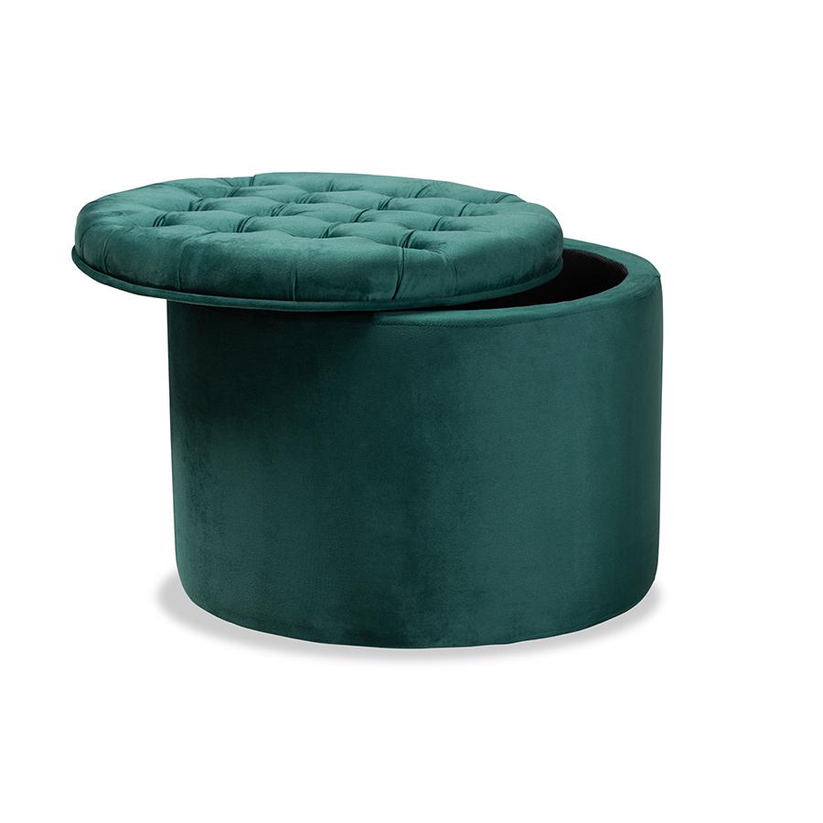 Baxton Studio Livana Contemporary Glam and Luxe Green Velvet Fabric Upholstered Storage Ottoman | Ottomans | Modishstore - 2