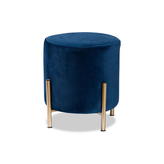 Baxton Studio Thurman Contemporary Glam and Luxe Navy Blue Velvet Fabric Upholstered and Gold Finished Metal Ottoman | Ottomans | Modishstore