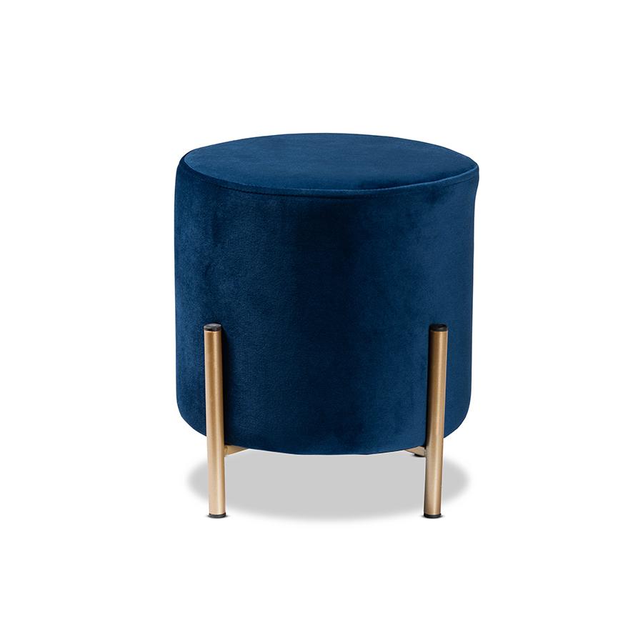 Baxton Studio Thurman Contemporary Glam and Luxe Navy Blue Velvet Fabric Upholstered and Gold Finished Metal Ottoman | Ottomans | Modishstore - 3