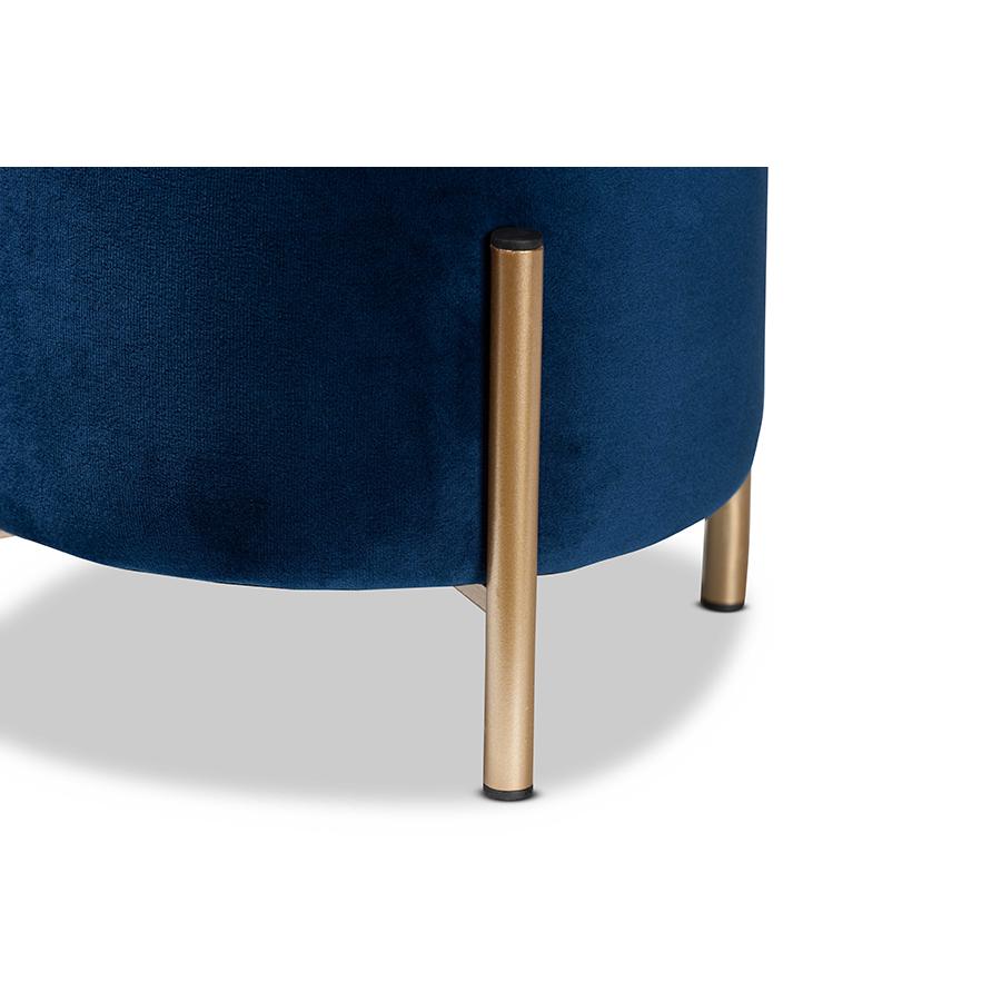Baxton Studio Thurman Contemporary Glam and Luxe Navy Blue Velvet Fabric Upholstered and Gold Finished Metal Ottoman | Ottomans | Modishstore - 4