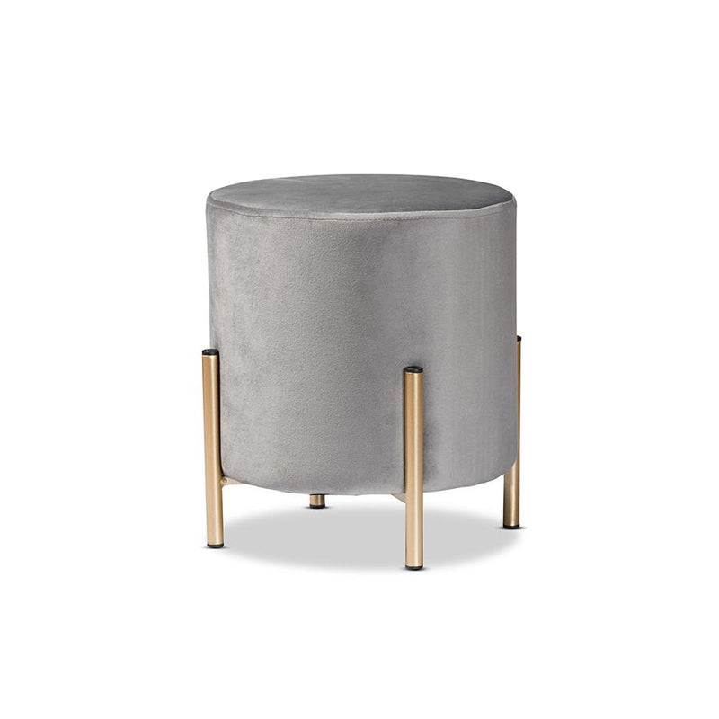 Baxton Studio Thurman Contemporary Glam and Luxe Grey Velvet Fabric Upholstered and Gold Finished Metal Ottoman | Ottomans | Modishstore