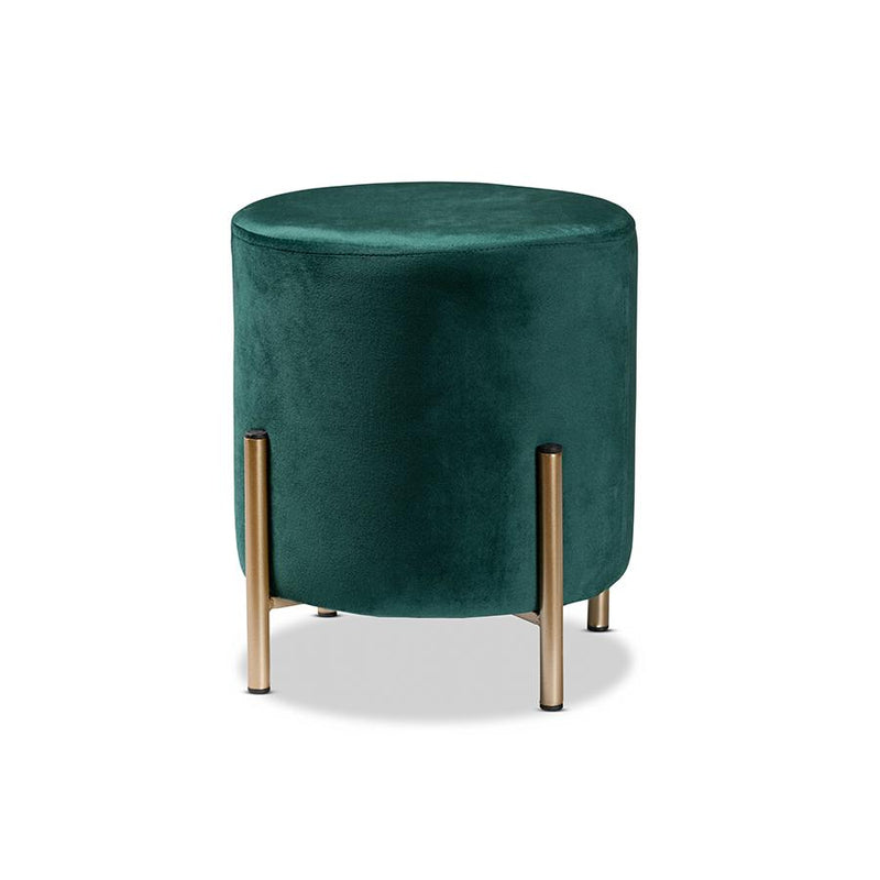Baxton Studio Thurman Contemporary Glam and Luxe Green Velvet Fabric Upholstered and Gold Finished Metal Ottoman | Ottomans | Modishstore