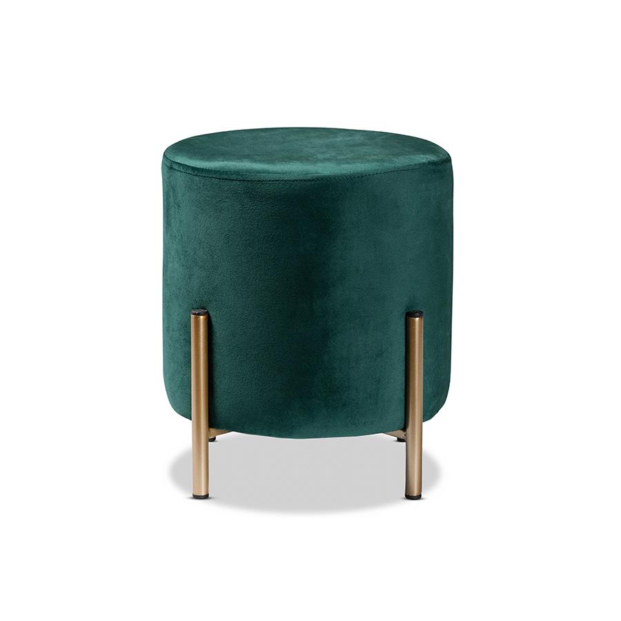 Baxton Studio Thurman Contemporary Glam and Luxe Green Velvet Fabric Upholstered and Gold Finished Metal Ottoman | Ottomans | Modishstore - 3