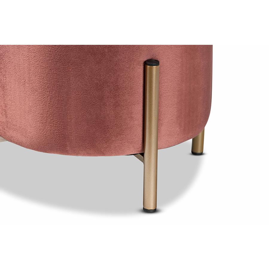 Baxton Studio Thurman Contemporary Glam and Luxe Pink Velvet Fabric Upholstered and Gold Finished Metal Ottoman | Ottomans | Modishstore - 4