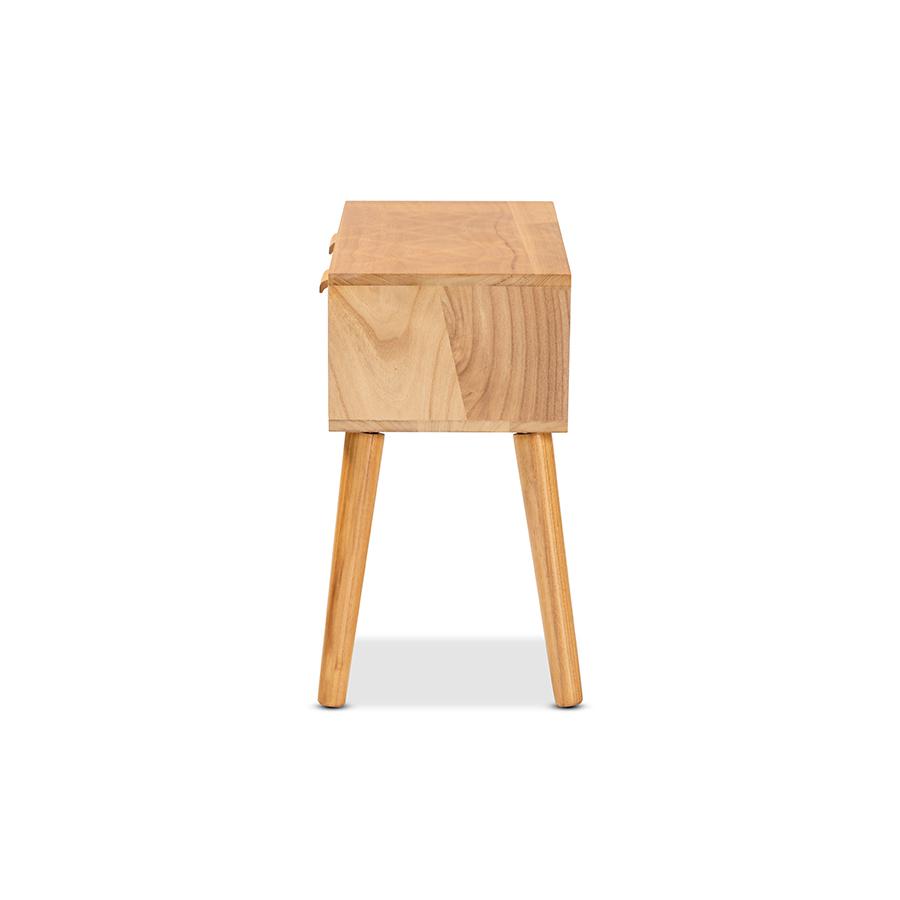 Baxton Studio Falan Mid-Century Modern Oak Brown Finished Wood 2-Drawer Console Table with Rattan | Console Tables | Modishstore - 4