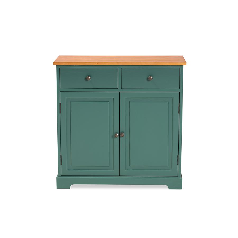 Baxton Studio Garner Modern and Contemporary Two-Tone Turquoise and Oak Brown Finished Wood 2-Drawer Kitchen Cabinet | Cabinets | Modishstore - 3