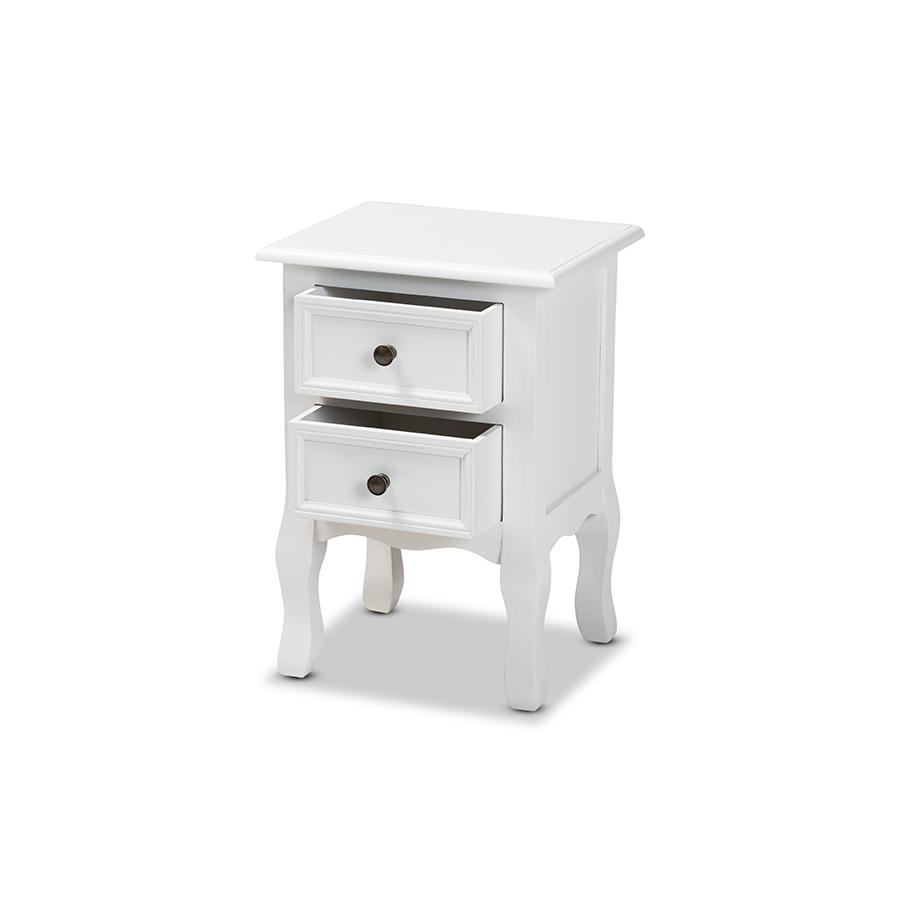 Baxton Studio Caelan Classic and Traditional White Finished Wood 2-Drawer Nightstand | Nightstands | Modishstore - 2