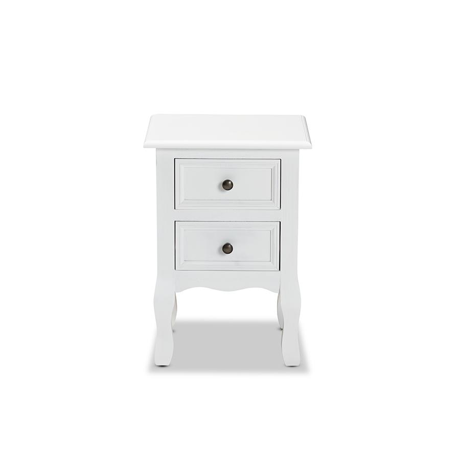 Baxton Studio Caelan Classic and Traditional White Finished Wood 2-Drawer Nightstand | Nightstands | Modishstore - 3