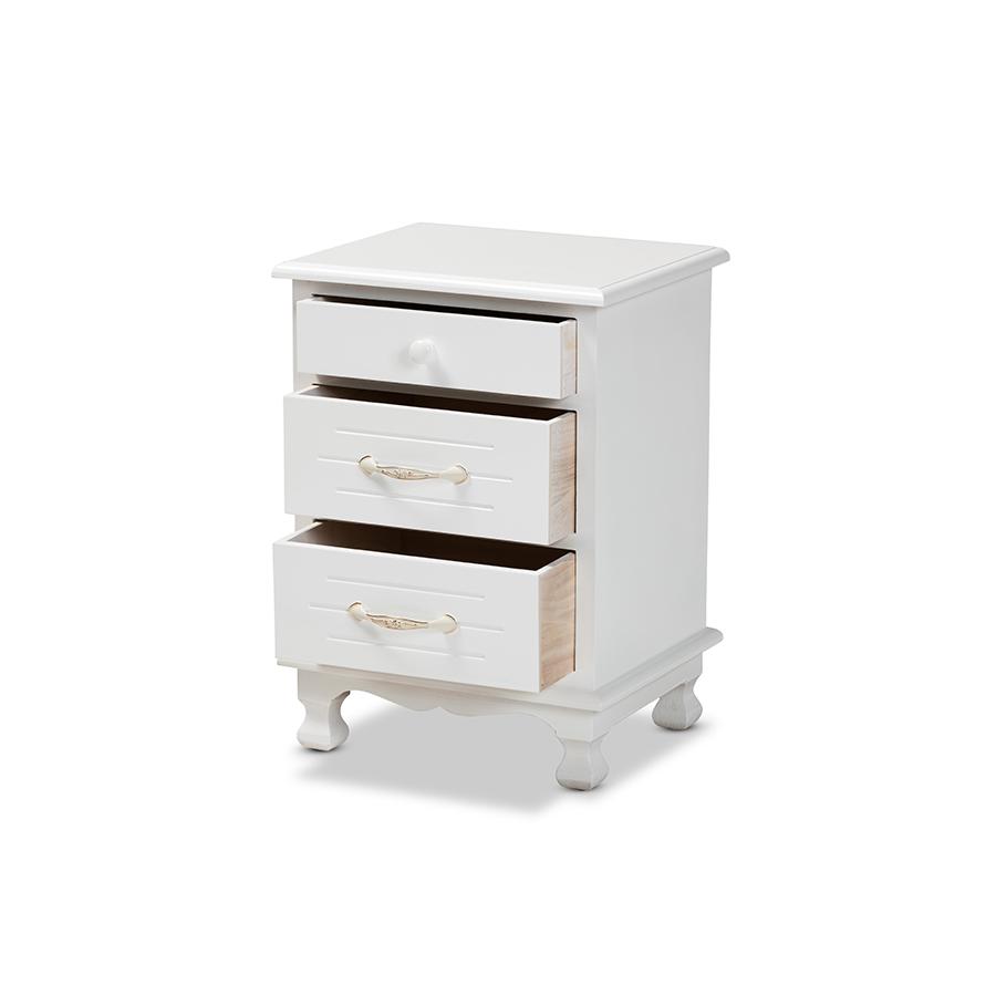 Baxton Studio Layton Classic and Traditional White Finished Wood 3-Drawer Nightstand | Nightstands | Modishstore - 2