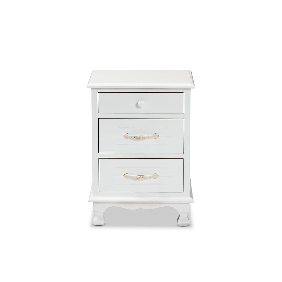 Baxton Studio Layton Classic and Traditional White Finished Wood 3-Drawer Nightstand | Nightstands | Modishstore - 3
