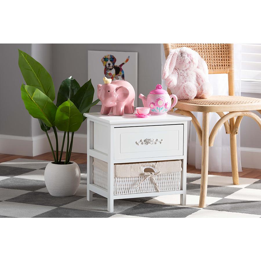 Baxton Studio Madelia Modern and Contemporary White Finished Wood and 1-Drawer Nightstand | Nightstands | Modishstore - 2