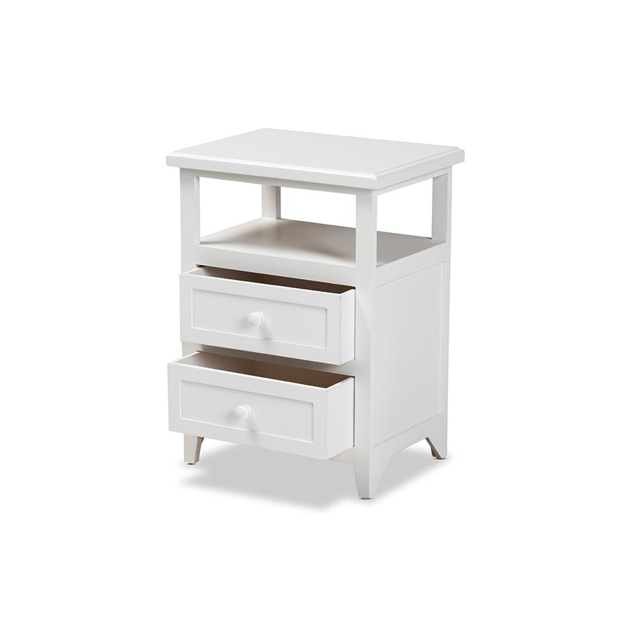 Baxton Studio Karsen Modern and Contemporary White Finished Wood 2-Drawer Nightstand | Nightstands | Modishstore - 2