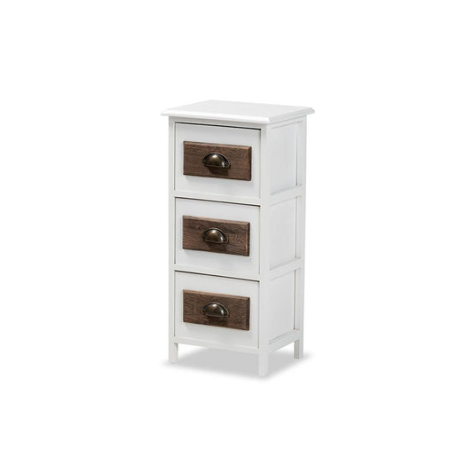 Baxton Studio Fanning Modern and Contemporary Two-Tone White and Walnut Brown Finished Wood 3-Drawer Storage Unit | Cabinets | Modishstore