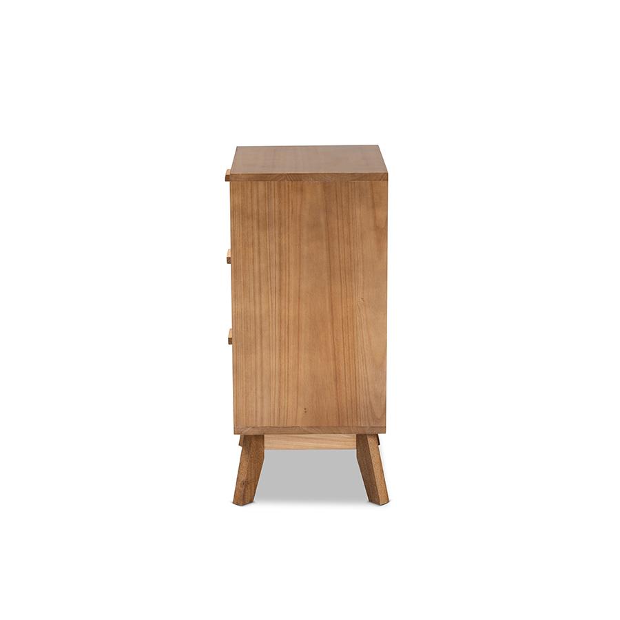 Baxton Studio Baden Mid-Century Modern Walnut Brown Finished Wood 3-Drawer Nightstand with Rattan | Nightstands | Modishstore - 4