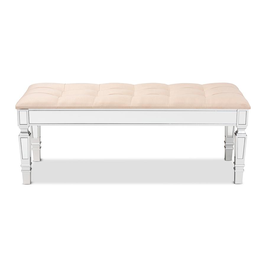 Baxton Studio Hedia Contemporary Glam and Luxe Beige Fabric Upholstered and Silver Finished Wood Accent Bench | Benches | Modishstore - 2