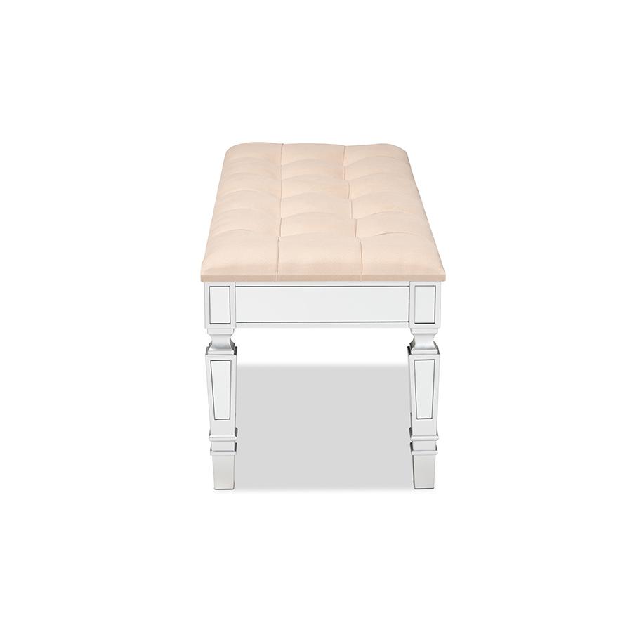 Baxton Studio Hedia Contemporary Glam and Luxe Beige Fabric Upholstered and Silver Finished Wood Accent Bench | Benches | Modishstore - 3