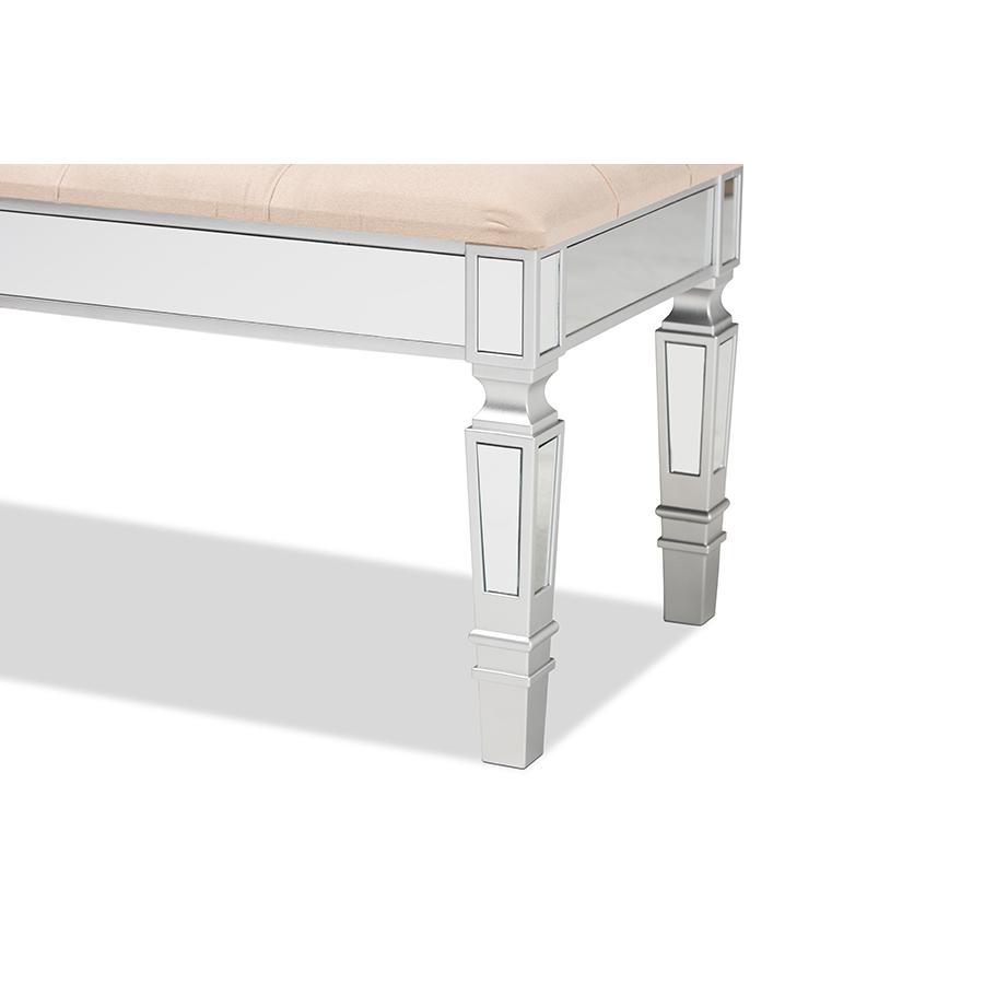 Baxton Studio Hedia Contemporary Glam and Luxe Beige Fabric Upholstered and Silver Finished Wood Accent Bench | Benches | Modishstore - 4