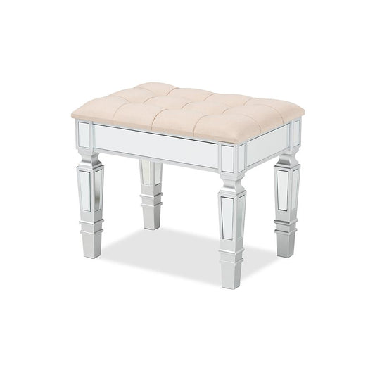 Baxton Studio Hedia Contemporary Glam and Luxe Beige Fabric Upholstered and Silver Finished Wood Ottoman | Ottomans | Modishstore